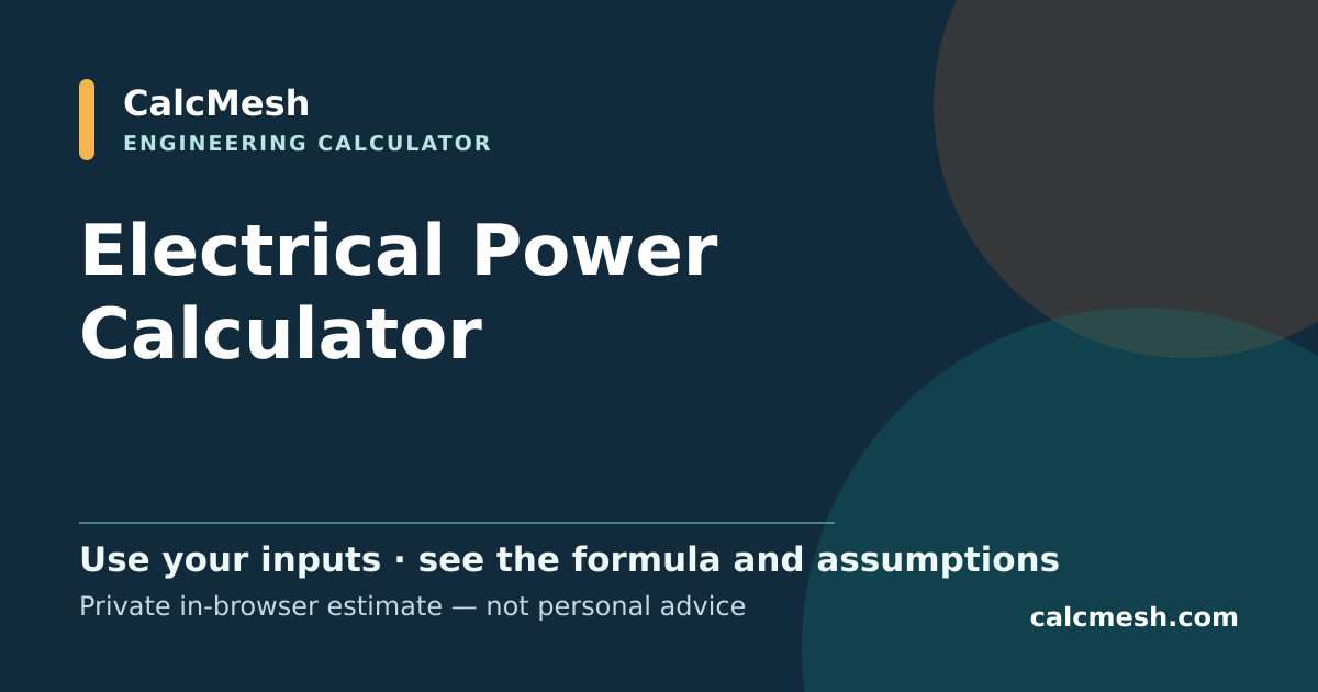 Shareable card for Electrical Power Calculator, Watts, Amps, Volts & Ohms